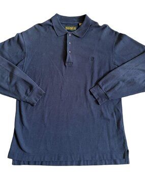 Vintage 90s Timberland Long Sleeve Polo Shirt Navy M Ventilated Grommets Cotton